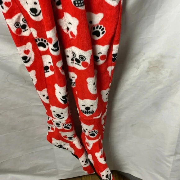COCA COLA BEAR WOMENS SIZE MEDIUM ONE PIECE FOOTED HOODED PAJAMAS ZIP FRONT - Picture 2 of 11